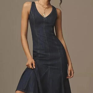 NEW, Reformation Serafina Denim Midi-Dress Size 4 #MD1102